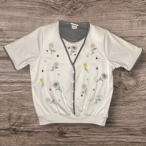Bon Worth Vintage Shoulder Padded Embroidered Granny Core Top Size Small
